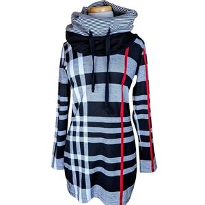RUELLE Tunic Sweater Dress Tartan Plaid Oversized Cowl Neck Size Medium